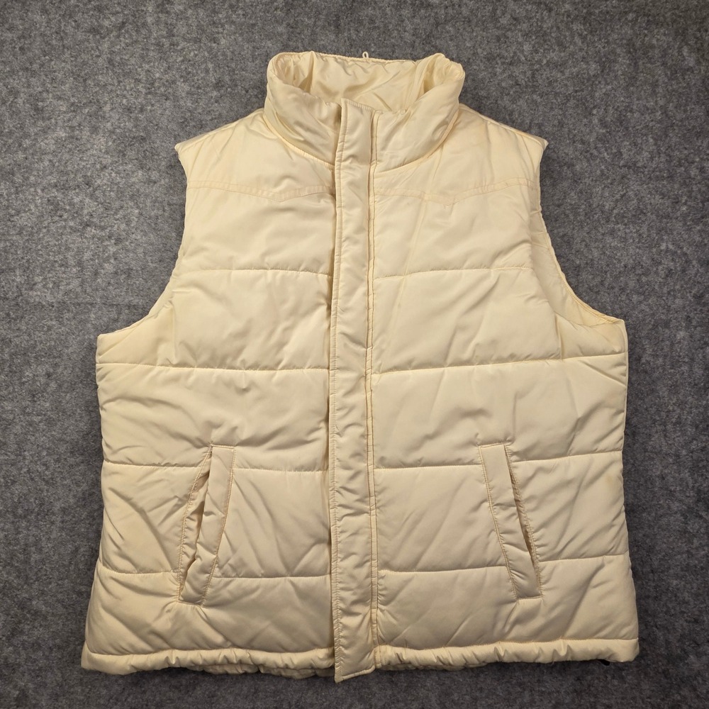 Chaps Cream Puffer Vest Womens XL Quilted Full Zip Snap Button Sleeveless Jacket